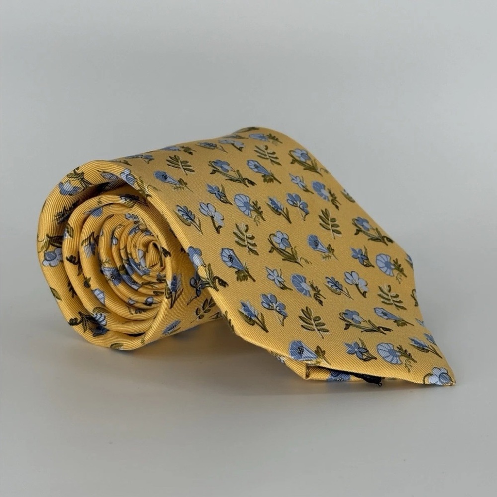 Excellent Used Salvatore Ferragamo Floral Pattern Orange Tie Men's